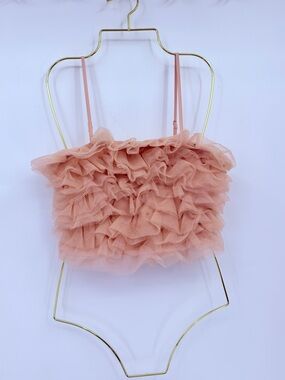 A New Day Pink Ruffle Mesh Crop Top Sheer Layered Tank Size Small